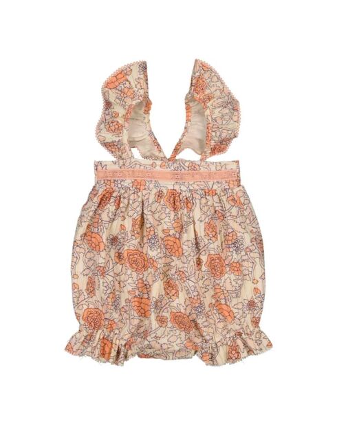 Barboteuse en coton à bretelles lurex fleurie Merveille rose pâle