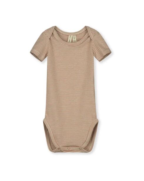 Body en coton manches courtes rayé camel