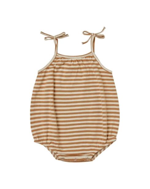 Barboteuse en coton eponge rayée camel