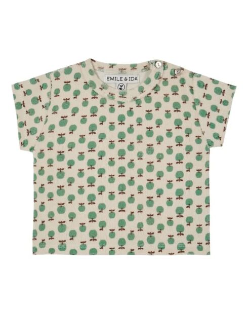 Grünes kurzärmliges Baumwoll-T-Shirt aus Apfelschwamm