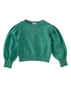 Smaragdgrünes Baumwoll-Sweatshirt mit Ballonärmeln und Rundhalsausschnitt