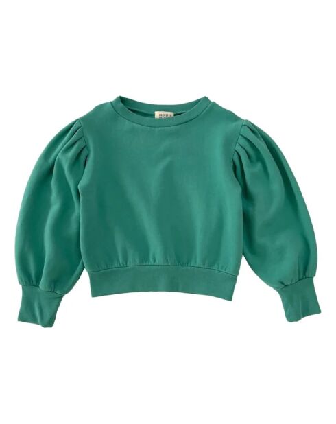 Smaragdgrünes Baumwoll-Sweatshirt mit Ballonärmeln und Rundhalsausschnitt