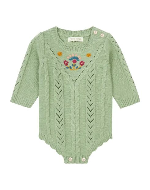 Body en maille brodée main myosette sauge