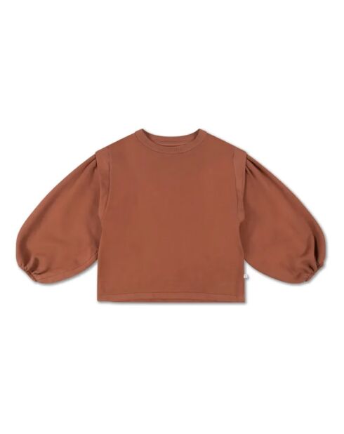 Braunes schlichtes Baumwoll-Sweatshirt mit Rundhalsausschnitt
