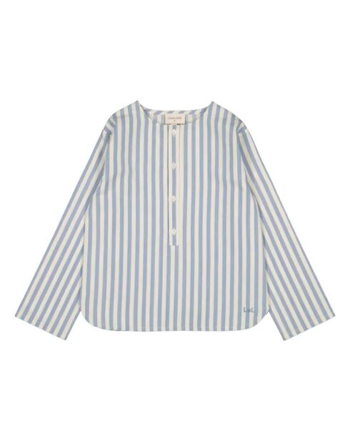 Kurta in cotone a maniche lunghe dello zio a righe blu cielo
