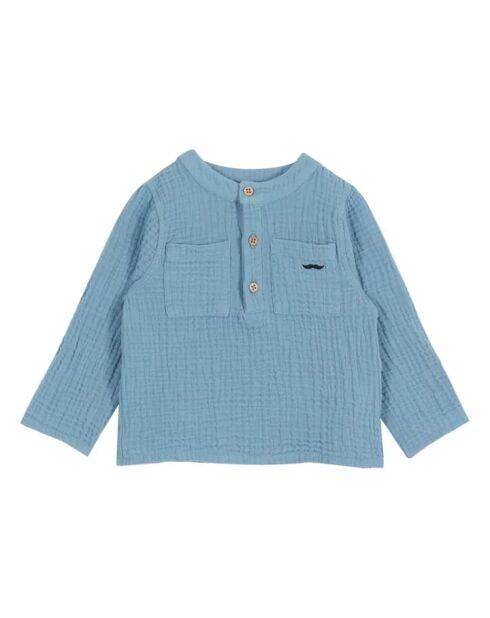 Kurta blu cielo in cotone a manica lunga