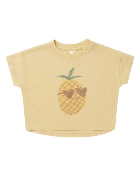 T-shirt gialla in cotone a manica corta con ananas