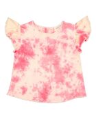 T-shirt in cotone a maniche corte tie and dye rosa con farfalle