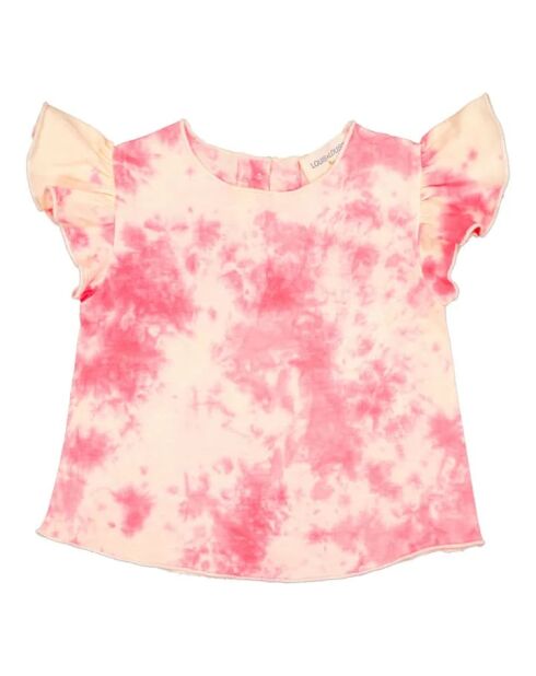 T-shirt in cotone a maniche corte tie and dye rosa con farfalle