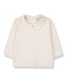 Blusa acanalada de manga larga rosa empolvado Colette con cuello Claudine