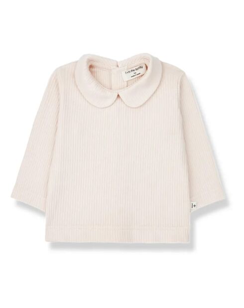 Blusa Colette rosa cipria a maniche lunghe a costine con colletto Claudine