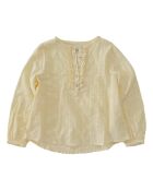 Blusa de algodón de manga larga bordada en blanco roto