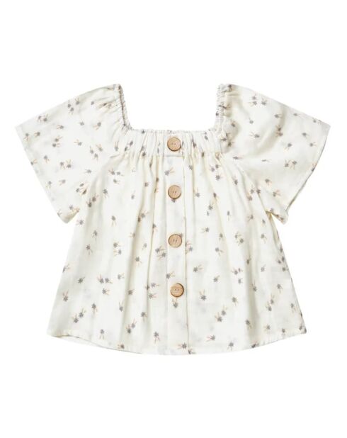 Blusa Leah in cotone a manica corta con stampa ecru