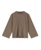 T-shirt tortora in cotone a manica lunga