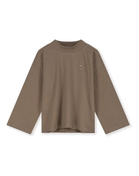 T-shirt tortora in cotone a manica lunga