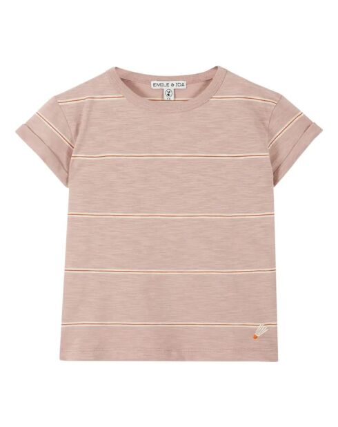 T-shirt a manica corta in cotone a righe viola