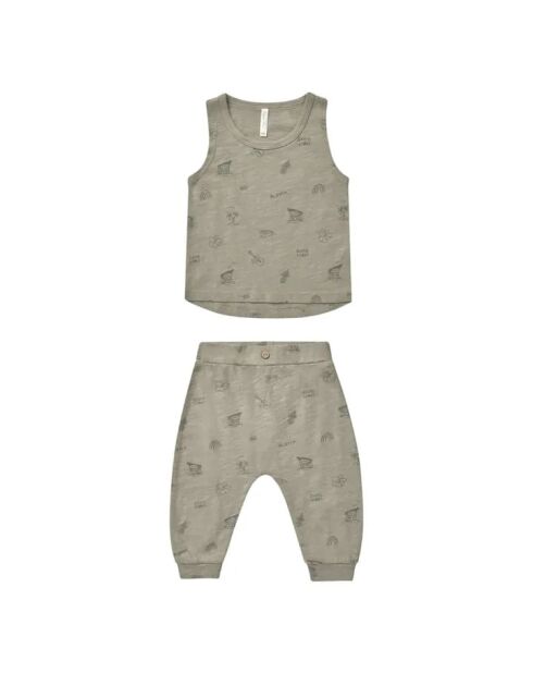 Canotta e pantaloni Hawaii in cotone color salvia