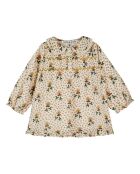 Robe en coton courte fleurie écrue
