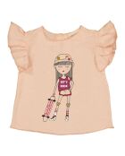 T-shirt Louisette Papillon in cotone a manica corta rosa chiaro