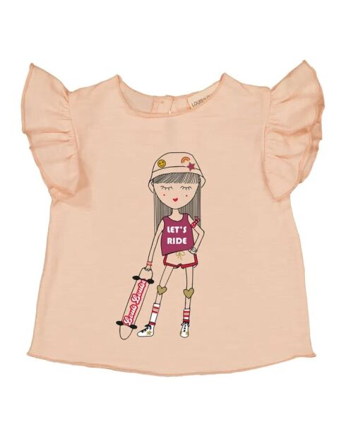 T-shirt Louisette Papillon in cotone a manica corta rosa chiaro