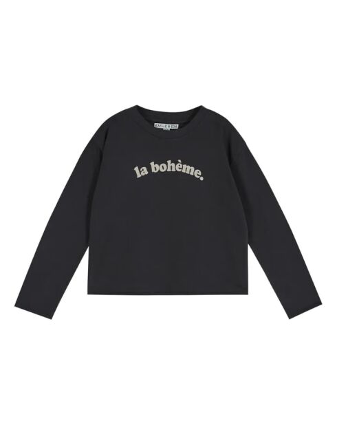 T-shirt bohémien in cotone a manica lunga grigio antracite