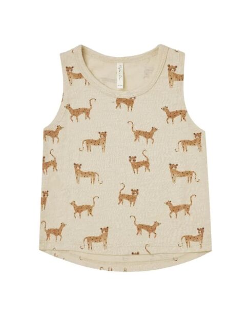 Canotta beige in cotone con stampa leopardata