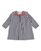 Laila marineblau gestreiftes kurzes Baumwollkleid