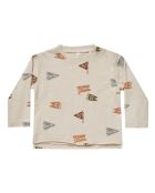 Flags Raw Edge beigefarbenes Langarm-T-Shirt aus Baumwolle