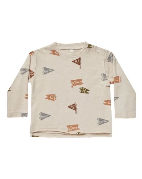 T-shirt Flags Raw Edge beige in cotone a manica lunga