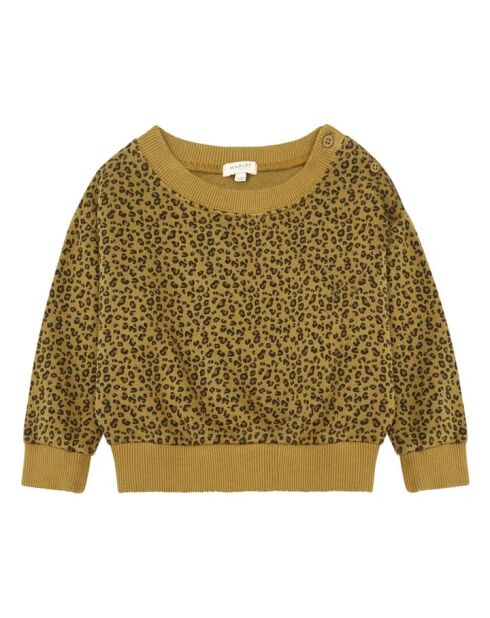 Baumwoll-Sweatshirt mit Rundhalsausschnitt und kamelfarbenem Leopardenmuster