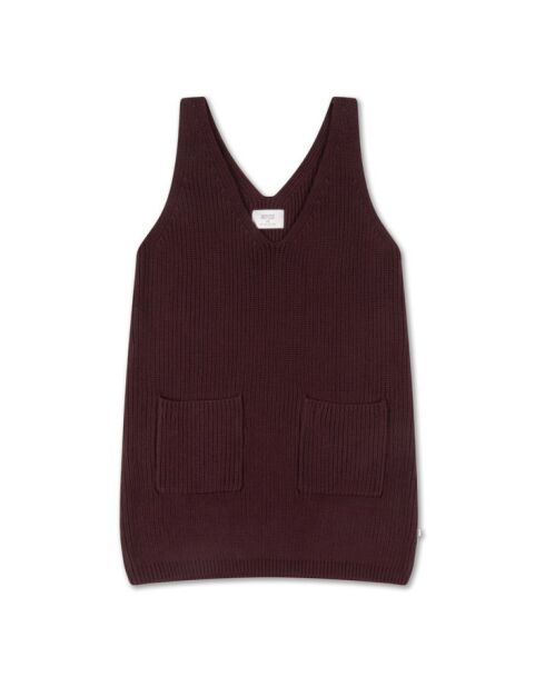 Canotta in cotone con scollo a V in mesh bordeaux