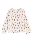 Ecrufarbenes Langarm-T-Shirt aus Baumwolle mit Teddybär