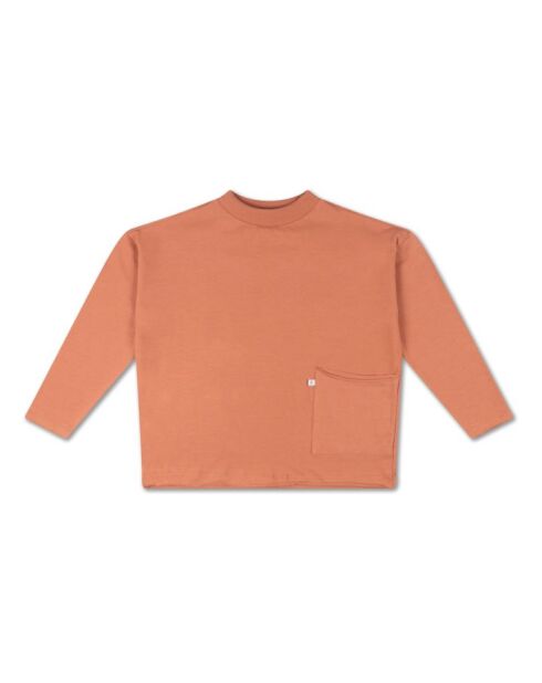 T-shirt rosa in cotone a maniche lunghe con tasca