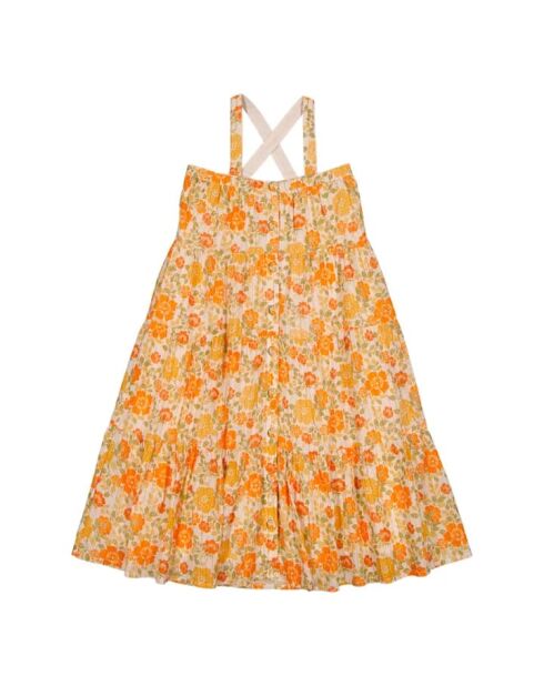 Abito lungo Carinoux in cotone con spalline in lurex floreale arancione
