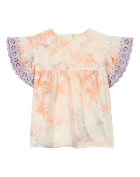 Blusa in cotone cravatta e tinta rosa Jasmin a maniche corte