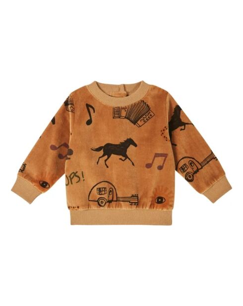 Bonaventure Camel-Sweatshirt mit Rundhalsausschnitt aus Baumwolle
