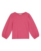 T-shirt in cotone a maniche lunghe con maniche a palloncino rosa fucsia