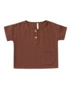 T-shirt in cotone a maniche corte Henley Terracotta Crepe