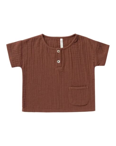 T-shirt in cotone a maniche corte Henley Terracotta Crepe