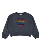Blauwgrijs disco peace katoenen sweatshirt met ronde hals