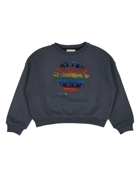 Blaugraues Disco Peace Baumwoll-Sweatshirt mit Rundhalsausschnitt