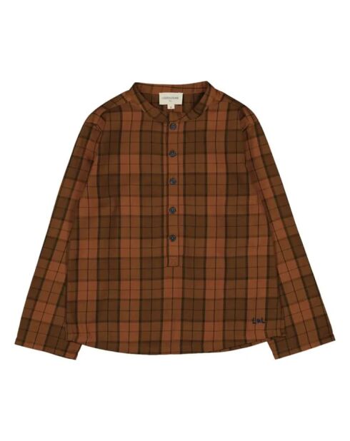 Kurta in cotone a manica lunga con tartan scozzese nonno camel