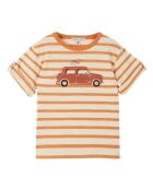 T-shirt in cotone a maniche lunghe con auto a righe arancioni