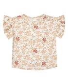 T-shirt in cotone a maniche corte a fiori écru