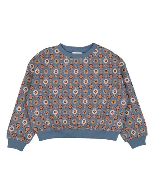Peace Blue Sweatshirt aus Baumwolle mit Rundhalsausschnitt und Blumenmuster
