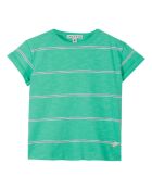 Groen gestreept katoenen T-shirt met korte mouwen