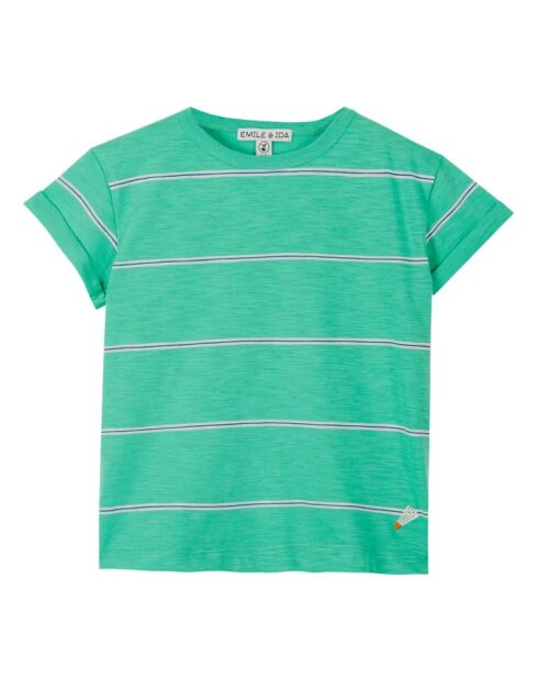 T-shirt in cotone a righe verdi a manica corta
