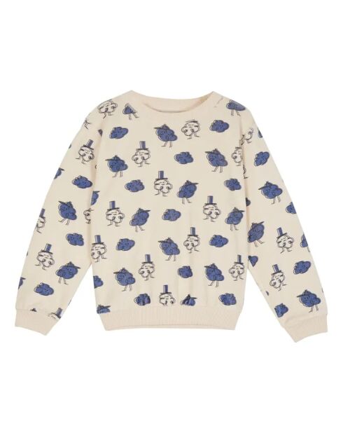 Rundhals-Sweatshirt aus Baumwolle mit ecrufarbenem Wolkenmuster