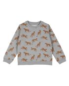 Graues Baumwoll-Sweatshirt mit Rundhalsausschnitt und Leopardenmuster