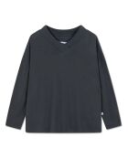 T-shirt in cotone a manica lunga con scollo a V grigio antracite